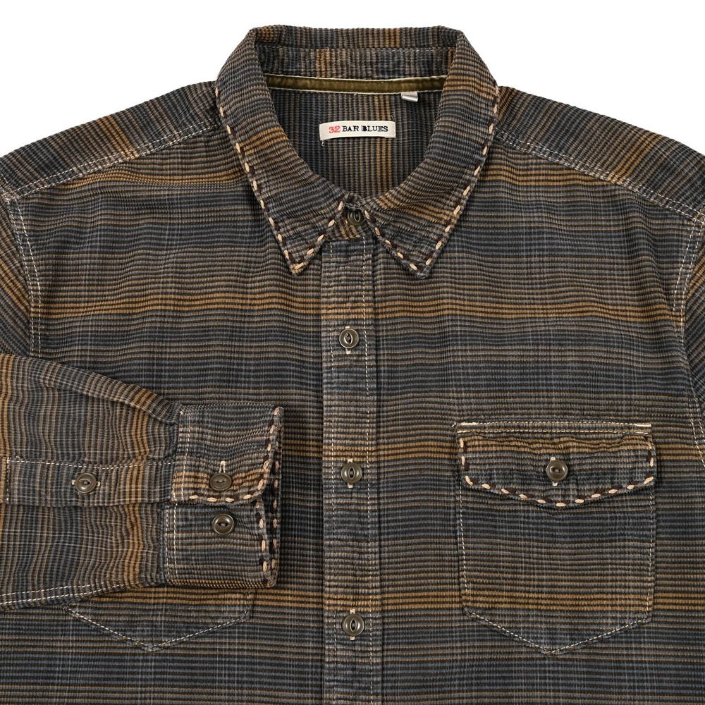 32 Bar Blues Mens Button Down Shirt Small L/S Contrast Stitch Plaid Work Casual